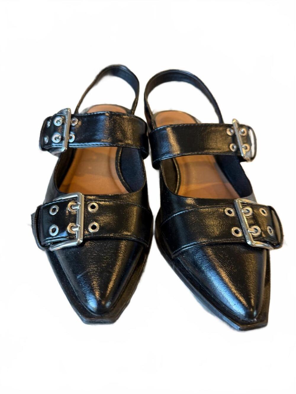 Wild Fable Peyton Double Buvkle Slingback Black Flats Size 6.5 NWOT
